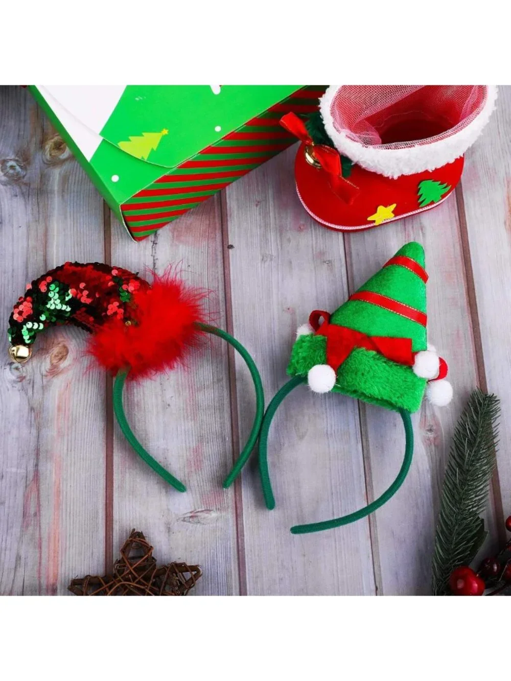 Festive 6-Pack Elf Headbands - Creative Christmas Costume Accessories for